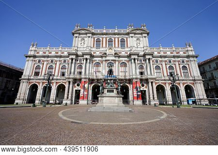 Turin, Italy - August 21, 2021: Palazzo Carignano Baroque Palace Of Turin Seat Of National Museum Of