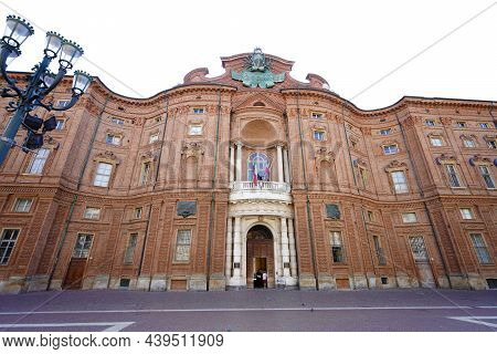 Turin, Italy - August 21, 2021: Palazzo Carignano Majestic Baroque Palace Of Turin Currently Seat Of
