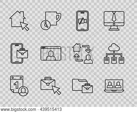 Set Line Time Management, Video Chat Conference, Camera Off Mobile, Online Working, And Icon. Vector
