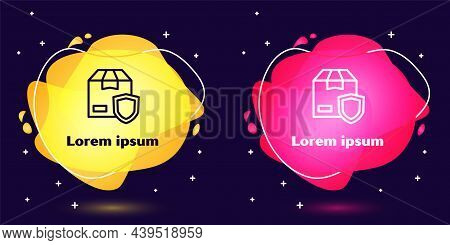 Set Line Delivery Security With Shield Icon Isolated On Blue Background. Delivery Insurance. Insured