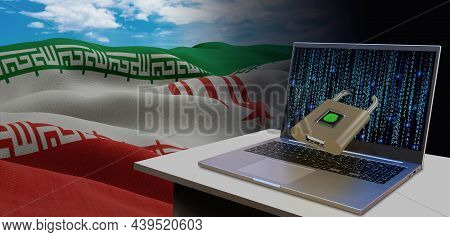 Waving National Flag Of The Iran. Concept For Information Technology And Data Security Safety To Pre