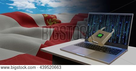 Waving National Flag Of The Jersey. Concept For Information Technology And Data Security Safety To P