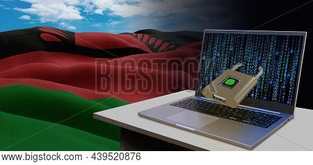 Waving National Flag Of The Malawi. Concept For Information Technology And Data Security Safety To P