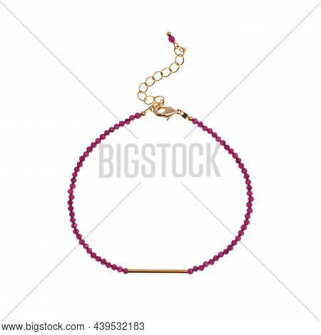 Women`s Necklace Of Red Gem Stones Isolated On White Background. Top View