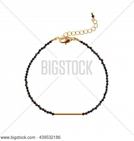 Women`s Necklace Of Black Gem Stones Isolated On White Background. Top View