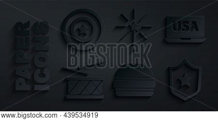 Set Burger, Usa On Laptop, Drum And Drum Sticks, Police Badge, Firework And American Star Shield Ico