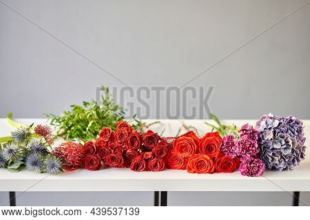 Flowers Bunch, Set For Home. Fresh Cut Flowers For Decoration Home. European Floral Shop. Delivery F