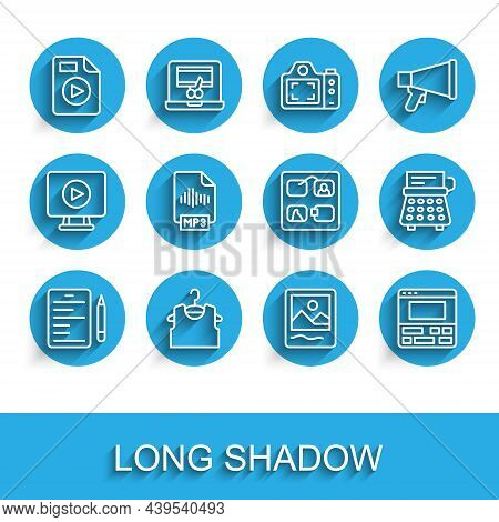 Set Line Scenario, Sleeveless T-shirt, Avi File Document, Photo Frame, Video Recorder On Laptop, Mp3