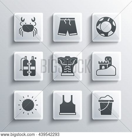 Set Sleeveless T-shirt, Sand In Bucket, Castle, Bodybuilder Muscle, Sun, Aqualung, Crab And Rubber S