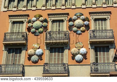 Umbrella House On La Rambla Street In Barcelona, Spain