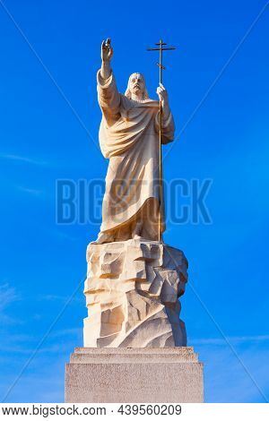 Risen Christ Statue Or Rio De Kavkaz Near The Temple Of The Holy Apostles Peter And Paul In Yessentu