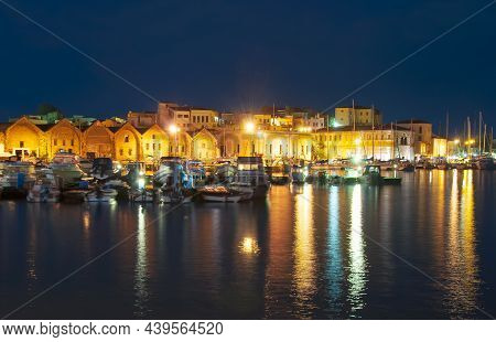 Chania Marine At Night, Crete Island, Greece