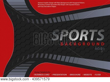 Abstract Red-black Background In Sport Design Style With Decorative Shapes And Hexagonal Pattern - M