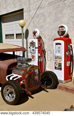 Kasota, Minnesota, June 10, 2021:the Old Gasoline Pump Advertises Sky Chief Gasoline Introduced By T
