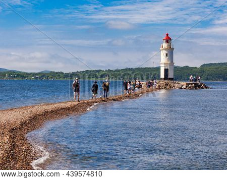 Lighthouse Tokarevskiy Egersheld On Tokarevskaya Koshka Cape In Vladivostok, Primorsky Krai In Russi