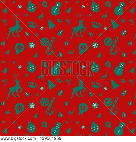 Red Chrastmas Seamless Pattern With Elements Background