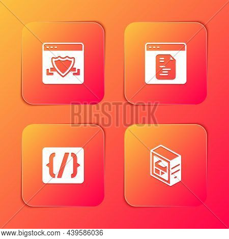 Set Browser With Shield, Software, Programming Language Syntax And Computer Icon. Vector