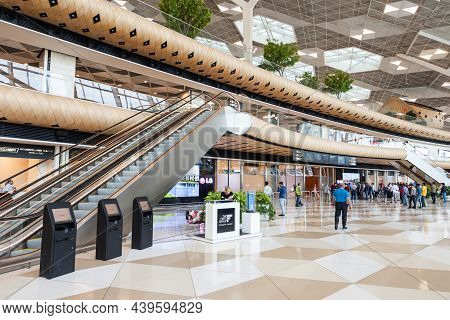 Baku, Azerbaijan - September 16, 2016: Baku Heydar Aliyev International Airport Interior. It Is One 