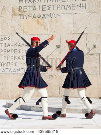 Athens, Greece - October 20, 2016: Evzone Or Evzoni Guarding The Tomb Of The Unknown Soldier At The 