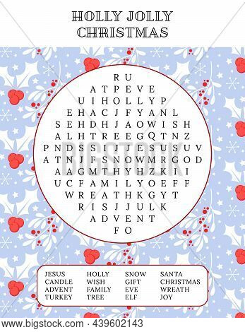 Holly Jolly Christmas Word Search Puzzle. Holiday Party Game Card. Family Activity. Printable Worksh
