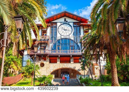 Gagra, Georgia - October 05, 2020: Gagripsh Is An Antique Historic Restaurant Building In Gagra Town
