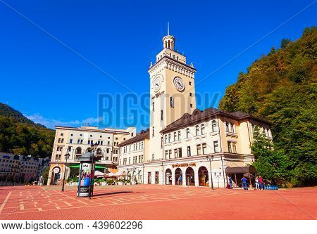 Rosa Khutor, Russia - October 06, 2020: Town Hall In The Centre Of Roza Khutor, An Alpine Ski Resort