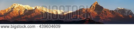 Evening, Sunset View Of Mount Annapurna And Machapuchare Or Machhapuchhare, Nepal Himalayas Mountain