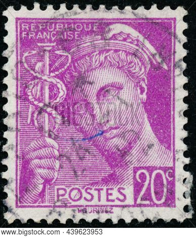 Vintage Stamp Printed In France Circa 1938 Shows Mercury