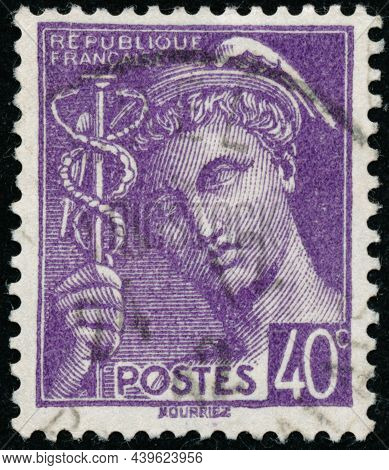 Vintage Stamp Printed In France Circa 1938 Shows Mercury