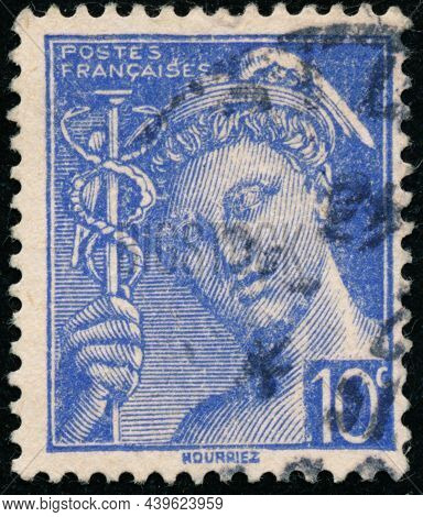 Vintage Stamp Printed In France Circa 1938 Shows Mercury