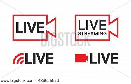 Live Streaming Video Label Icon Set. Suitable For Design Element Of Live Broadcast And Video Streami