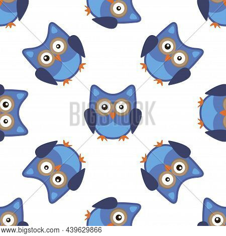 Owl Stylized Art Seemless Pattern Blue Colors
