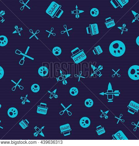 Set Burning Match With Fire, Paw Search, Ammunition Box And Crossed Bullet Arrow On Seamless Pattern