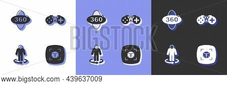 Set 3d Modeling, 360 Degree View, And Gamepad Icon. Vector