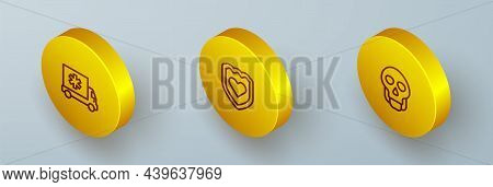 Set Isometric Line Ambulance Car, Immune System And Skull Icon. Vector