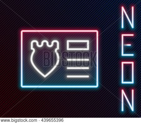 Glowing Neon Line Police Badge With Id Case Icon Isolated On Black Background. Colorful Outline Conc