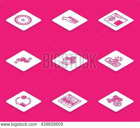 Set Line Casino Roulette Wheel, Hand Holding Deck Of Playing Cards, Online Casino Chips Exchange On 