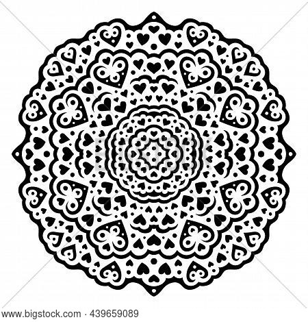 Beautiful Monochrome Vector Illustration With Black Valentnes Day Single Pattern Isolated On The Whi