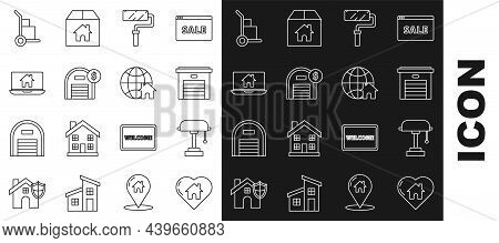 Set Line House With Heart Shape, Table Lamp, Garage, Paint Roller Brush, Warehouse Dollar Symbol, La