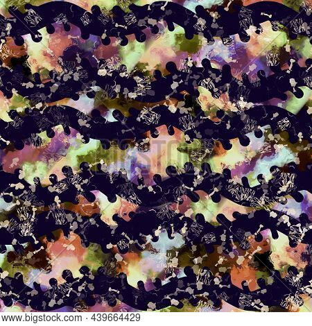 Exotic Multicoloured Boho Stripe Line Print. Seamless Autumnal Dark Ground Detailed Repeat Pattern. 