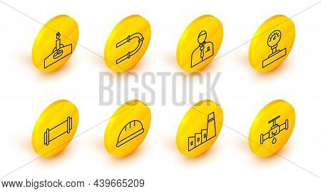 Set Line Broken Pipe With Leaking Water, Oil Industrial Factory Building, Worker Safety Helmet, Indu