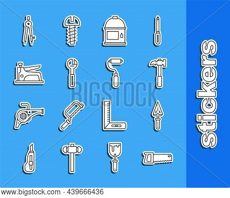 Set Line Hand Saw, Trowel, Claw Hammer, Paint Bucket, Adjustable Wrench, Construction Stapler, Drawi