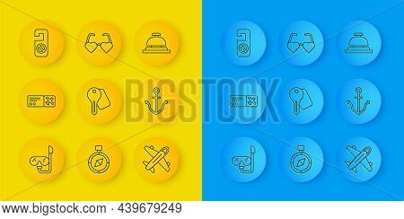 Set Line Diving Mask And Snorkel, Airline Ticket, Hotel Door Lock Key, Plane, Anchor, Please Not Dis
