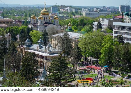 Russia May 04, 2021 Pyatigorsk, View Of The Savior Cathedral And The Flower Garden Park, Photo Was T