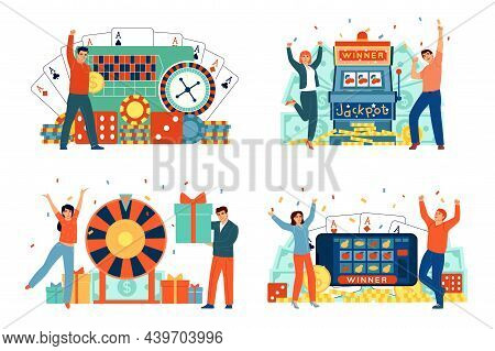 Gambling People. Casino Playing Scenes. Risky Games. Tiny Visitors With Big Gaming Elements. Winning
