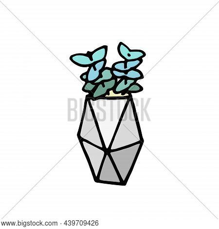 Succulent Doodle Print. Home Plants In Modern Flowerpot