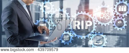 Rip. Businessman Pressing Virtual Screen Routing Information Protocol. Technology Networks Concept