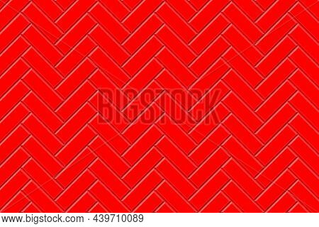 Red Herringbone Subway Tile Seamless Pattern. Stone Or Ceramic Brick Metro Wall Background. Kitchen 