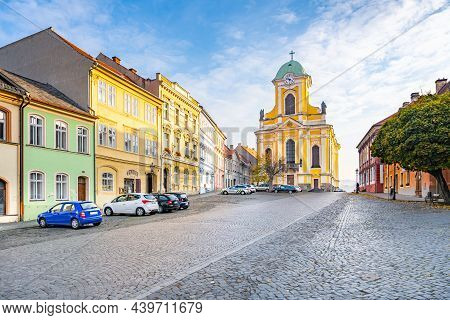 Ustek, Czech Republic - October 21, 2021: Saint Peter And Paul Baroque Church On Mirove Square In Us