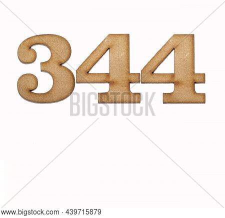 Number 344 In Wood, Isolated On White Background